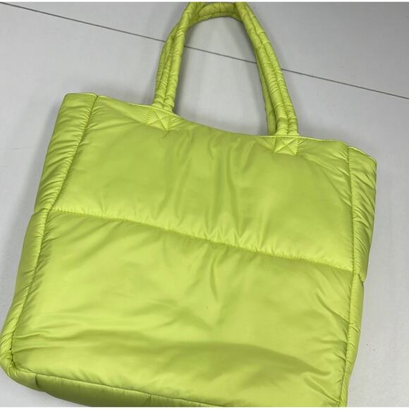 PIECES Puffer Neon Green Tote Bag - Picture 1 of 6
